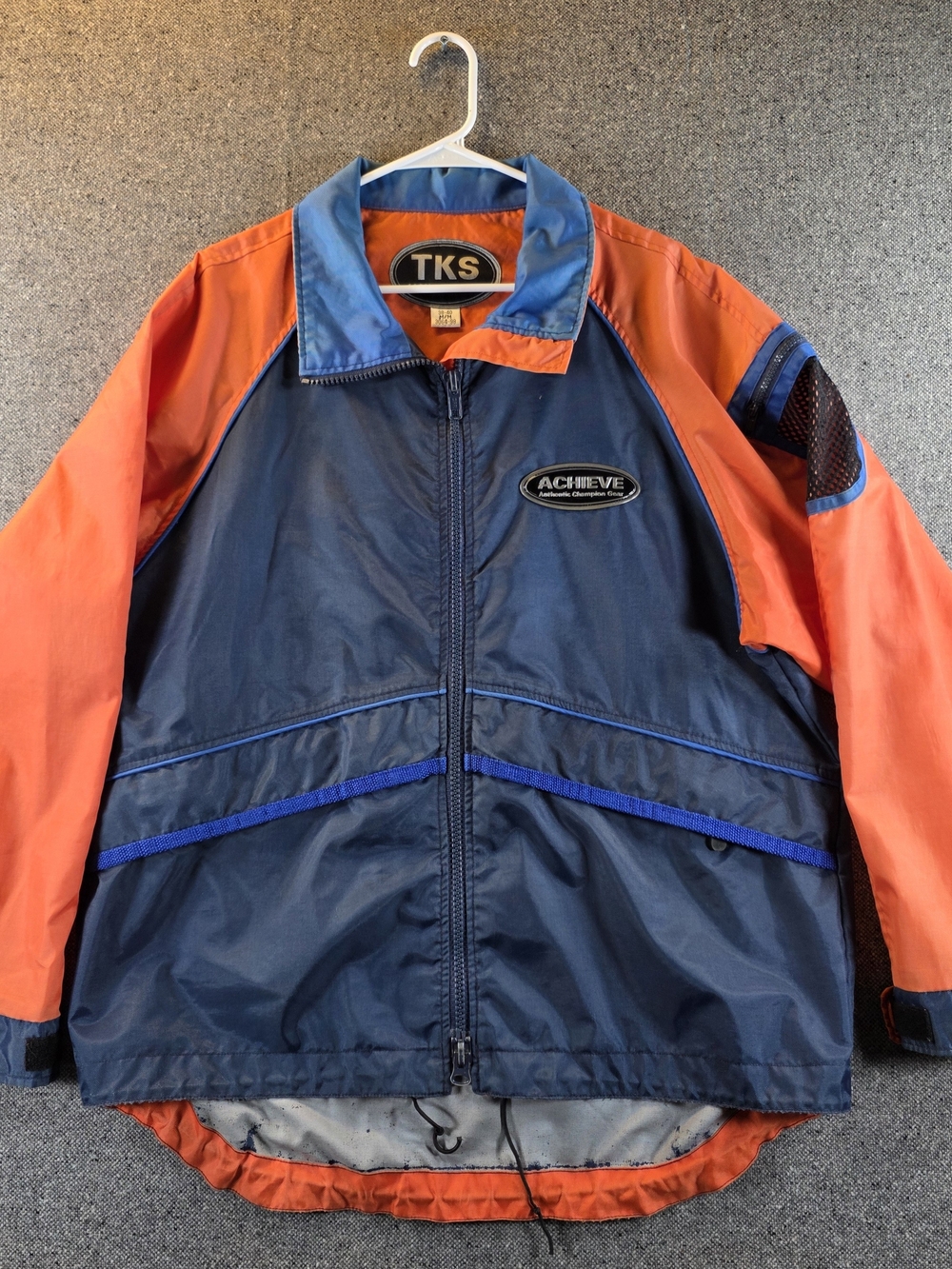 Vintage 90s TKS Achieve Windbreaker Jacket Men's M Orange Navy Colorblock